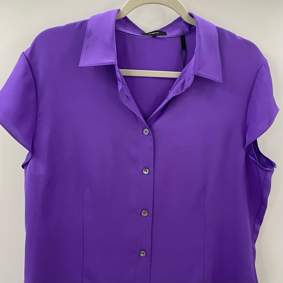 NWT Theory XL Cap Sleeve Blouse Top 100% Silk Georgette Bright Peony Purple - Picture 6 of 13